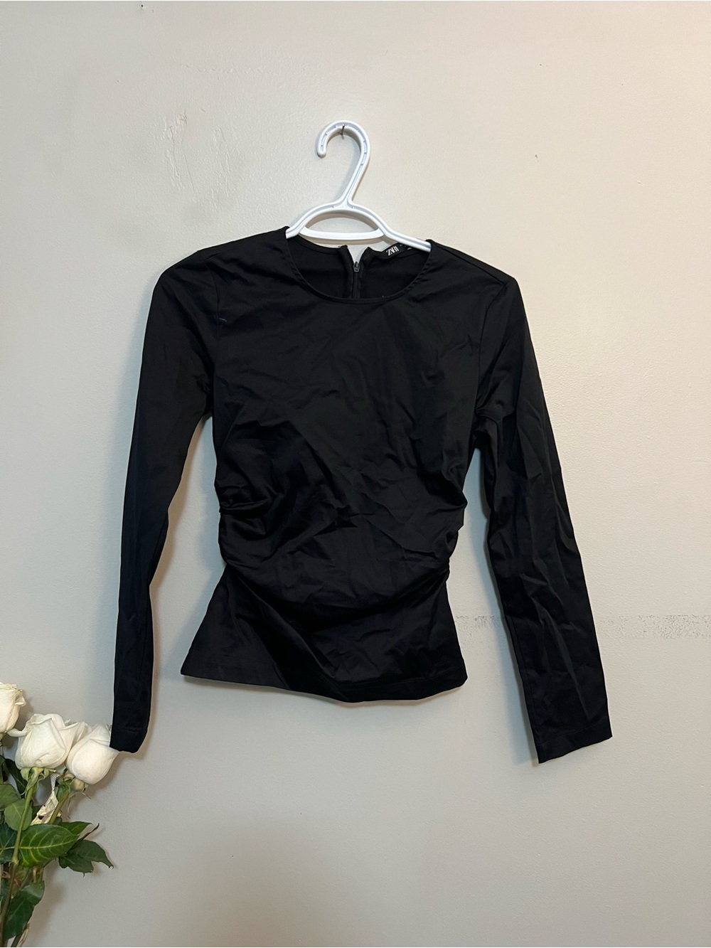 Zara Black Long Sleeve Ruched Waist Top
